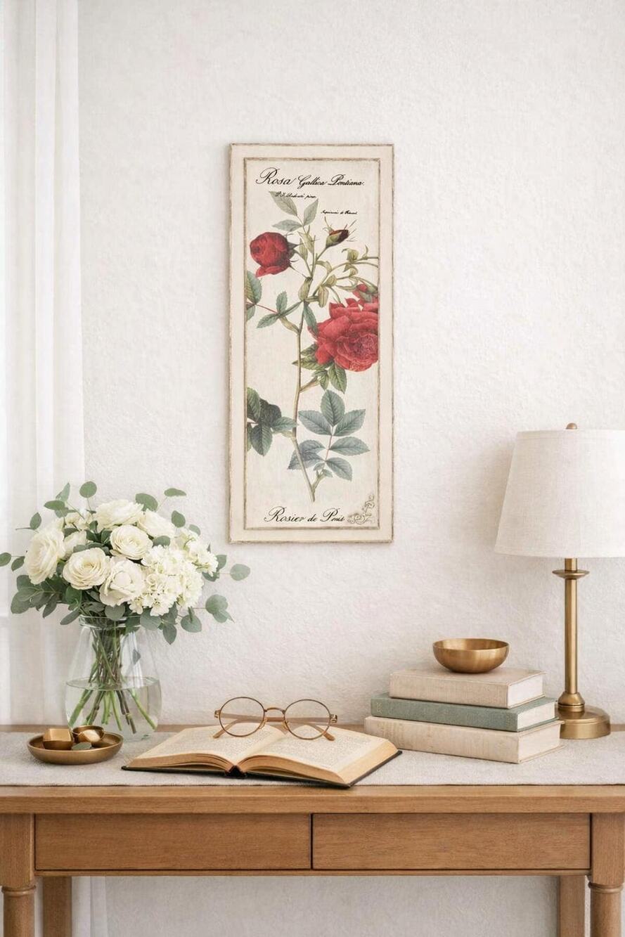 French Country Decor - Vintage-Style Rose Art, Cottage Decor